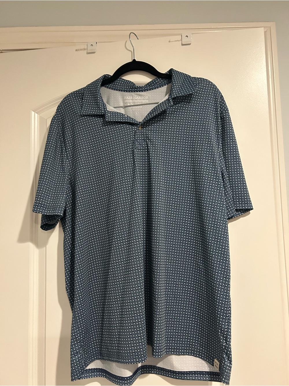 Fair Harbor Blue Micro-Print Short Sleeve Polo